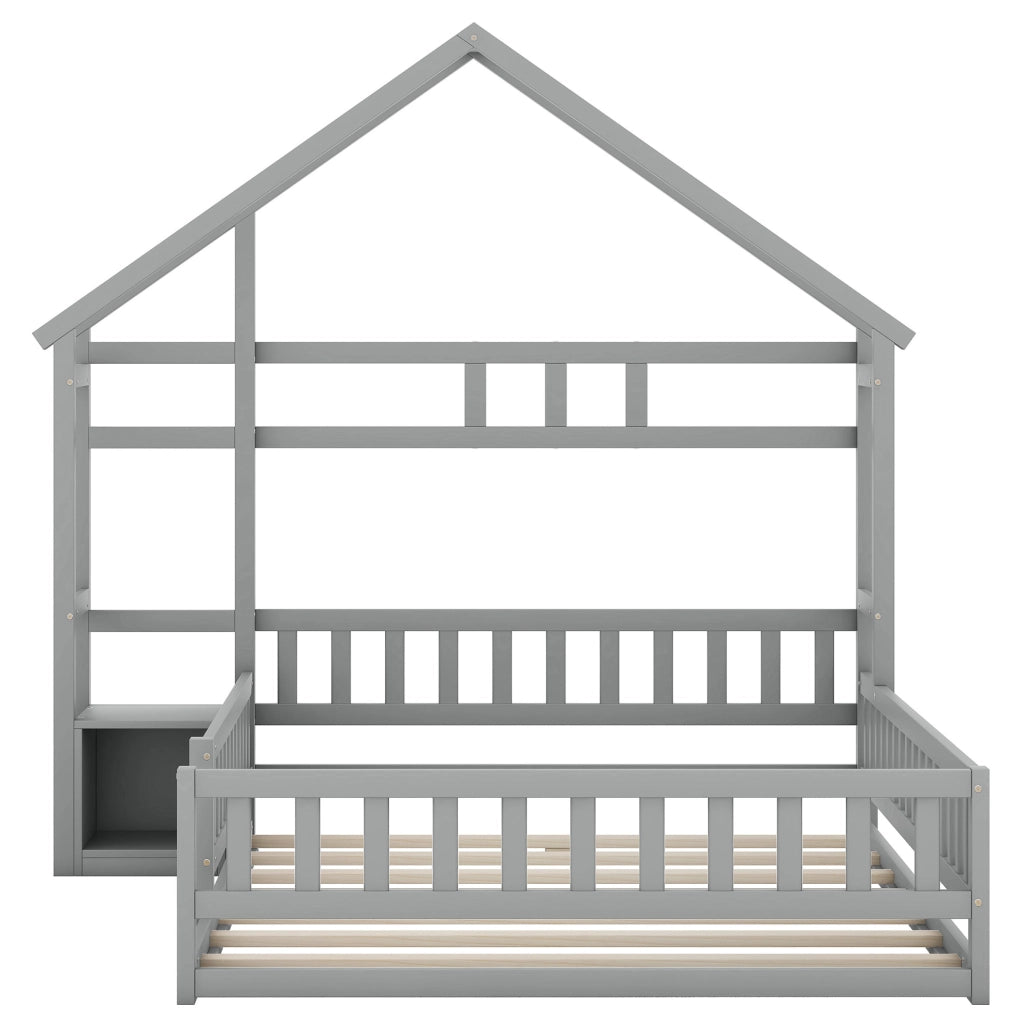 Letto a casetta per bambini 140x200 cm con comodino grigio