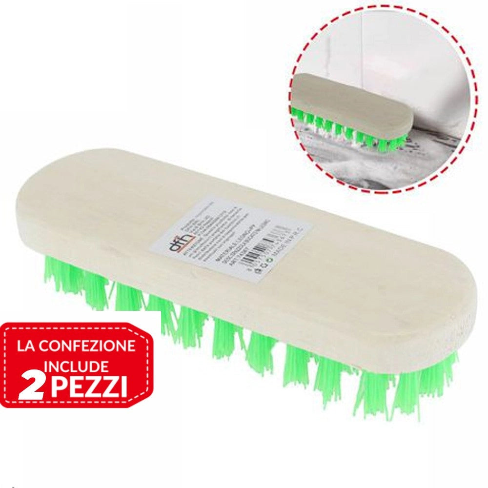 Trade Shop - 2 Pz Spazzola Grande In Legno Per Pavimenti Pulizia Casa Lavaggio Superfici 18cm -