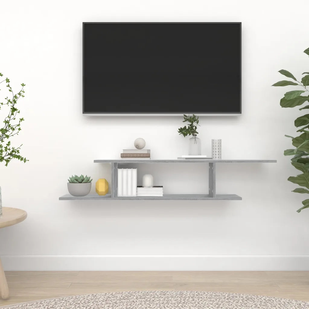 Scaffale TV Parete-Mensole a Muro Grigio Sonoma 125x18x23 cm Legno Multistrato