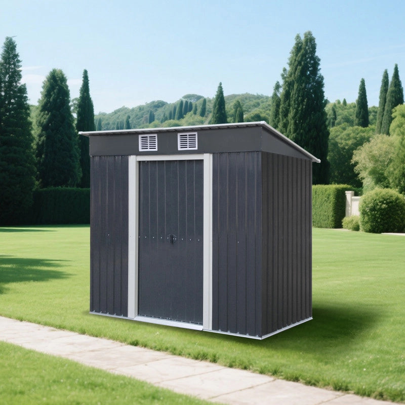 Casetta da giardino in metallo 238x131 cm – Capanno con superficie 3,12 m² – Tetto monofalda – Doppia porta 74 cm – AM2413.1 Foresta