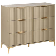Cassettiera Beige MDF 6 Cassetti Gambe in metallo Maniglie Scanalate Frontali Design Moderno Camera da letto Soggiorno