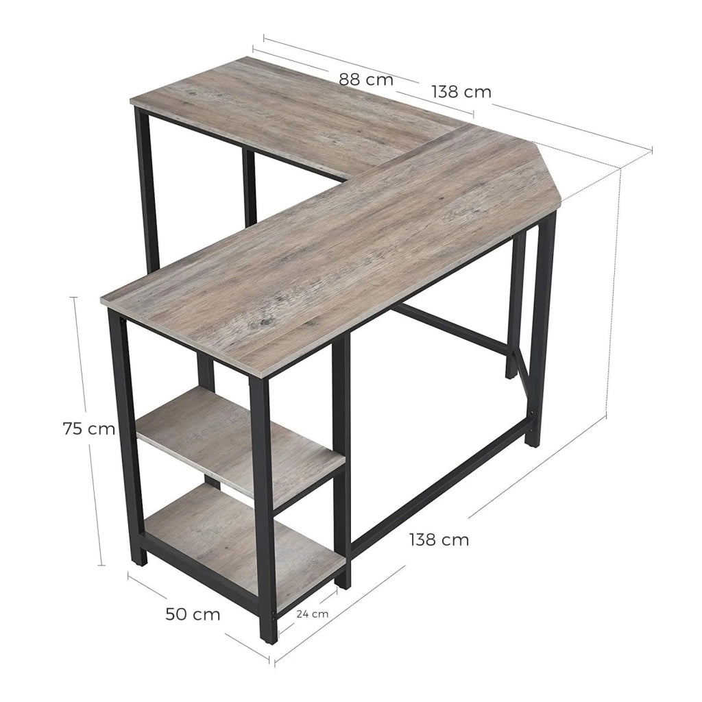 Scrivania angolare tavolo per computer a L tavolo da studio con ripiano portaoggetti per ufficio domestico salvaspazio facile da montare stile industriale 138 cm beige e nero 12_0001335