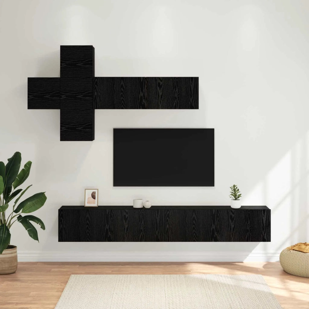 Set mobile TV 7 pcs Rovere Nero Legno ingegnerizzato 3438606