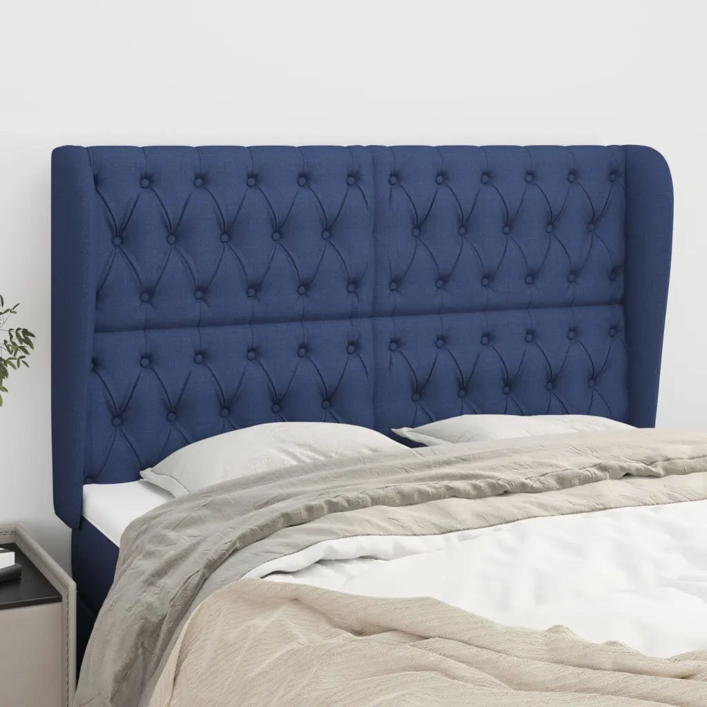 Testiera ad Orecchio-Testata con Orecchie Blu 163x23x118/128 cm in Tessuto 790241