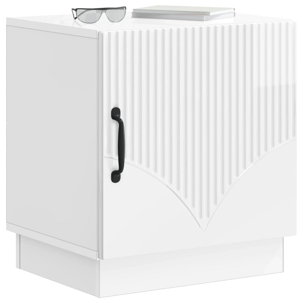 Comodino | Armadio da Notte | Mobiletto da notte Bianco Lucido 43 x 34,5 x 47 cm Legno ingegnerizzato