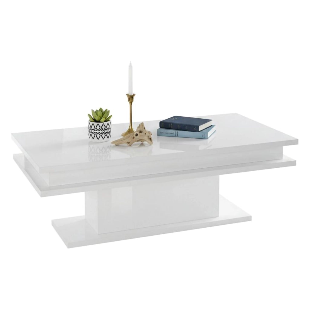 Tavolino da Aboronzi, Made in Italy, Tavolo basso da salotto portariviste, cm 100x55h42, Bianco lucido