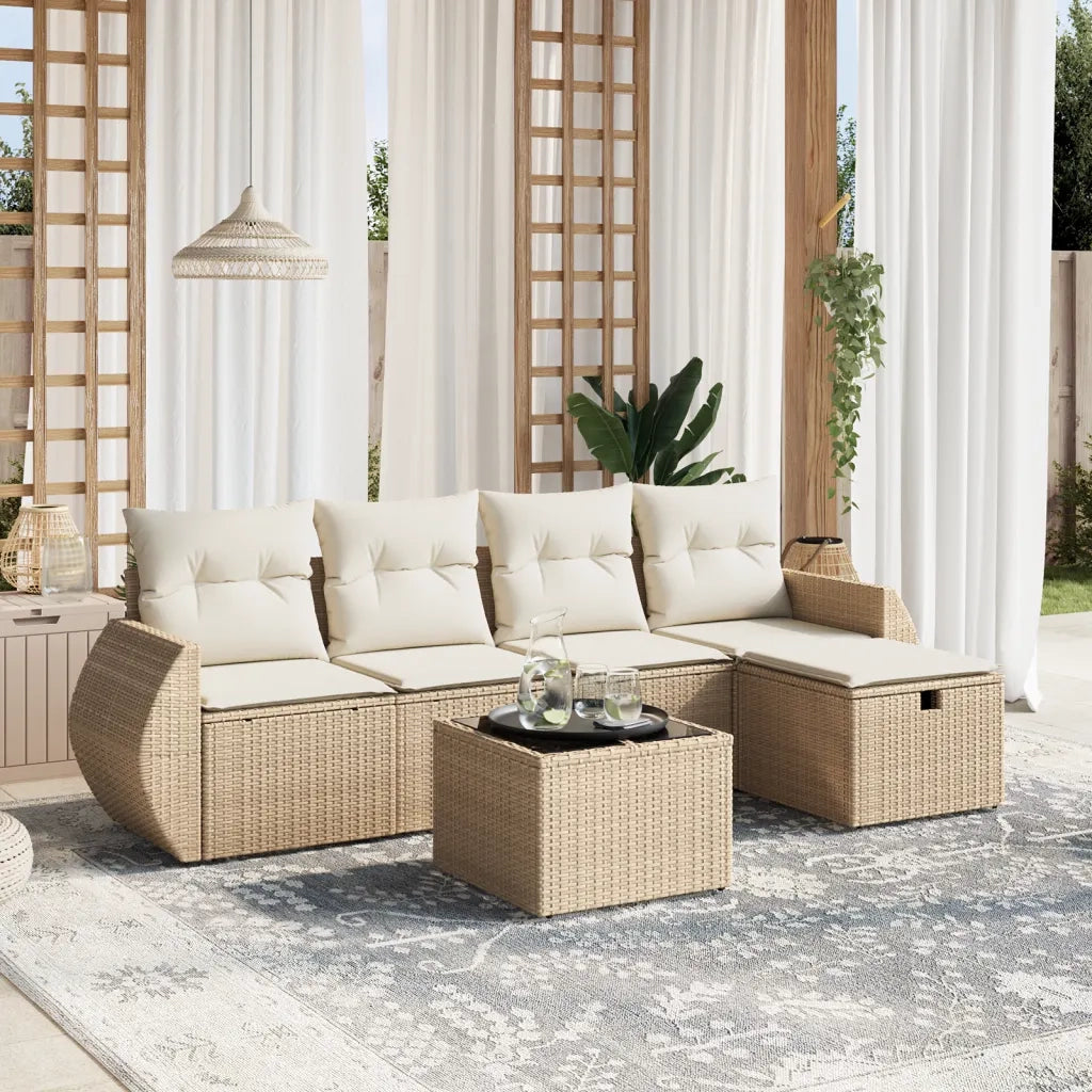 Set Divano da Giardino 6 pz con Cuscini Beige in Polyrattancod mxl 89904