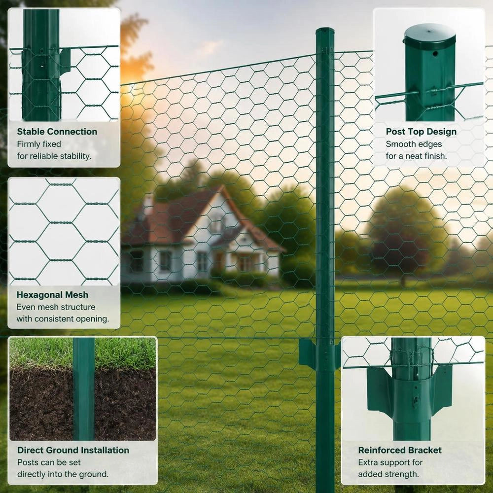 Wire Mesh Fence With Posts, Steel, 25 X 0.75 M, Green