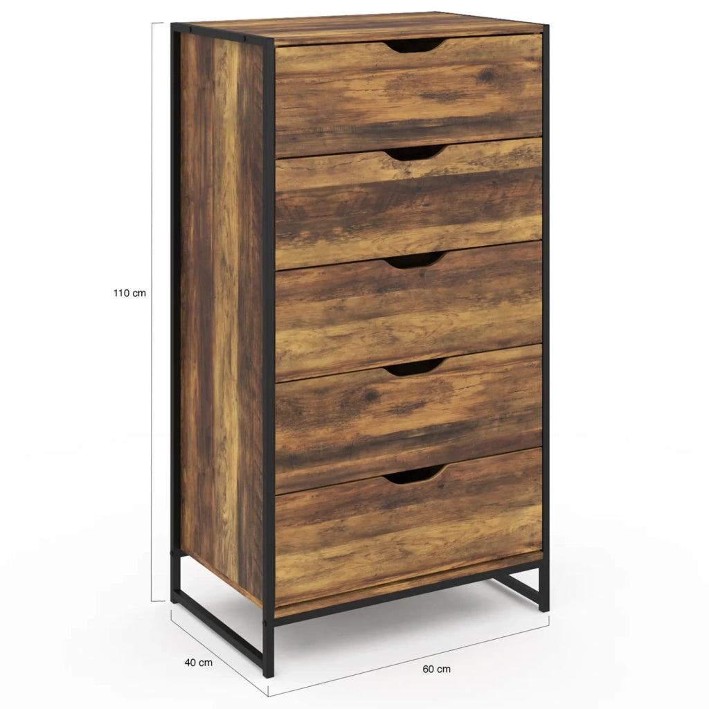IDMarket - Cómoda HAWKINS de 5 cajones y 60 cm de diseño industrial