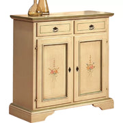 Credenza 2 porte 2 cassetti legno shabby avorio patinato filo verde 90x40x94 (1331) - Mobili 2G