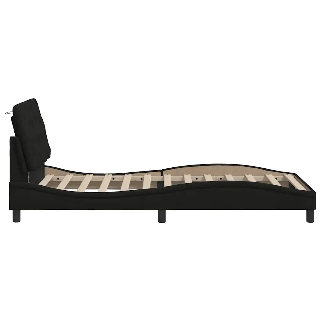 Giroletto con LED senza Materasso-Struttura Letto Nero 100x200 cm in Tessuto