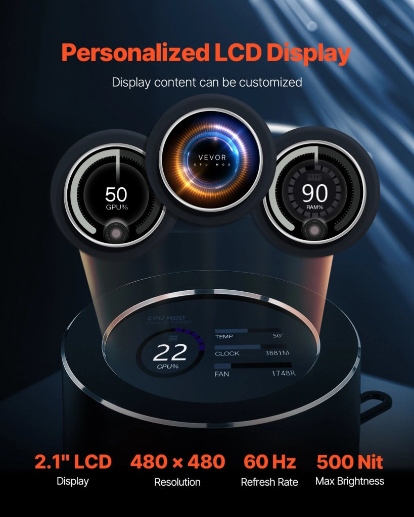 Dissipatore a Liquido CPU con Display LCD e Luce ARGB 2 Ventole PWM 120mm per Intel AMD Alluminio e ABS Nero YC-01-SS-001