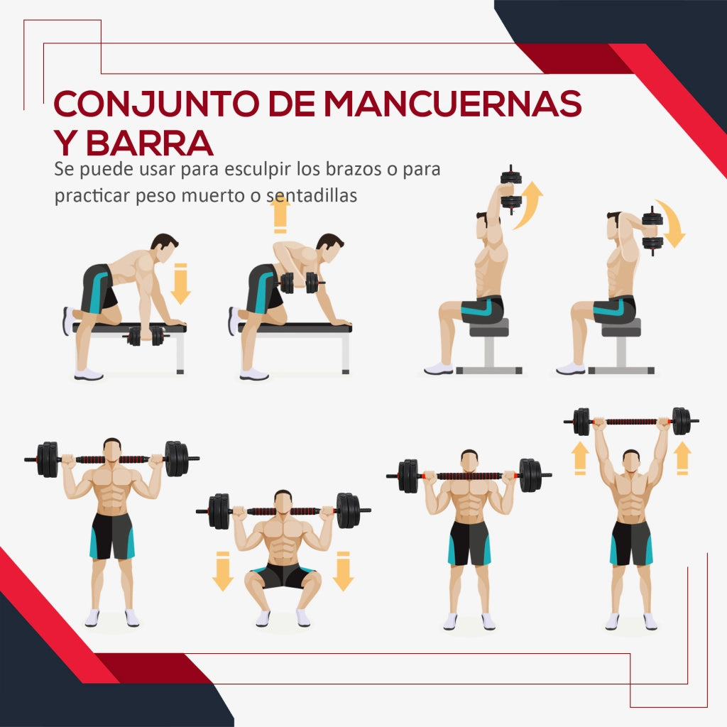 Set manubri 25 kg 2 in 1 con barre connessione e asta estensione ¨C zephmum ¨C Nero