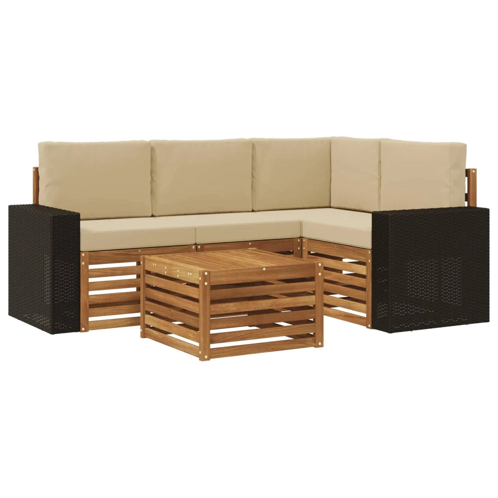 Set di divani da esterno 5 pz Naturale e Beige Poliestere 3384334