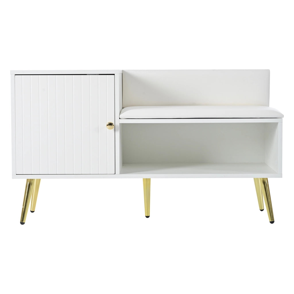 Panca Scarpiera con Seduta Imbottita e Schienale ¨C MINIMAL ¨C Bianco, Metallo, 100x40x58 cm