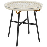Tavolino da esterno in rattan sintetico rotondo con piano in vetro temperato ¨C Zephmum ¨C ?50x50 cm crema