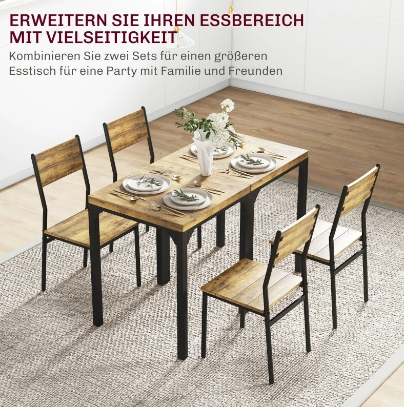 Set tavolo da pranzo con 2 sedie in MDF e acciaio marrone rustico