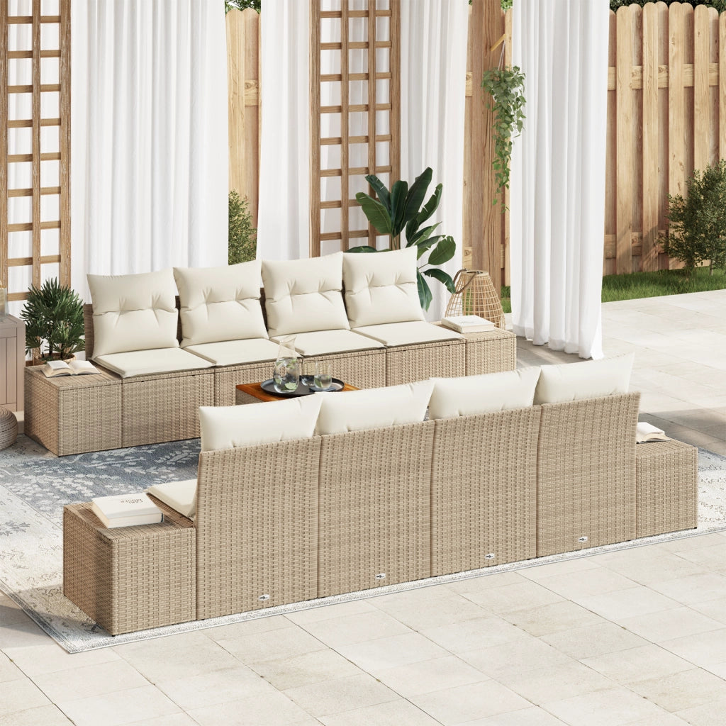 Set divano da giardino 9 pezzi con cuscini beige polyrattan acacia