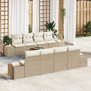 Set divano da giardino 9 pezzi con cuscini beige polyrattan acacia