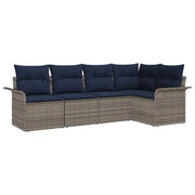 Set Divano da Giardino con cuscino 5 pz | Set Salotto da Giardino Grigio polyrattan