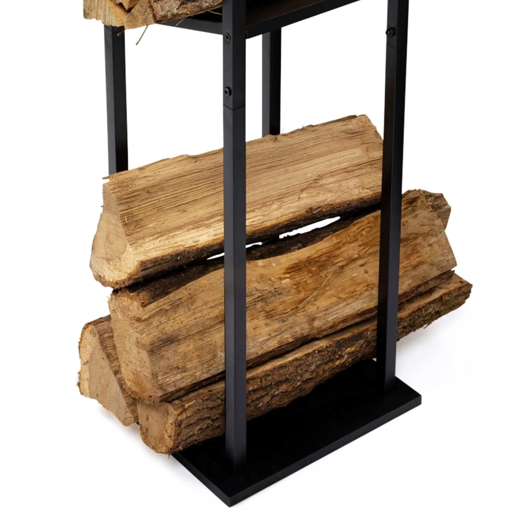 IDMarket - Portaceppi verticale in acciaio nero con 2 ripiani H.112 CM per caminetti