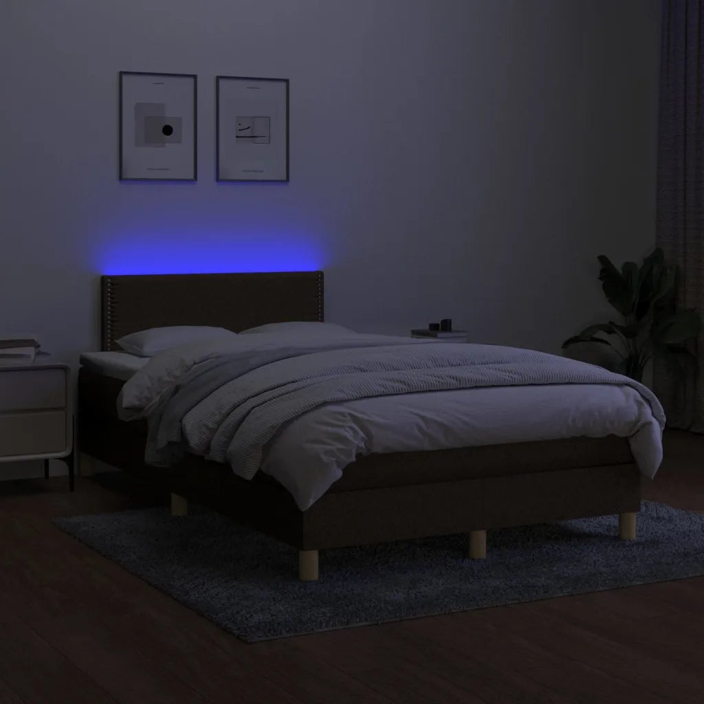 Letto a Molle Materasso e LED Marrone Scuro 120x200 cm Tessuto 3133624