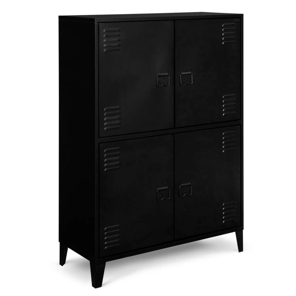 IDMarket - ESTER Armadio di design industriale a 4 ante in metallo nero