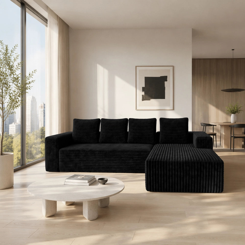 Divano angolare con chaise longue ¨C Minimal ¨C nero tessuto velluto