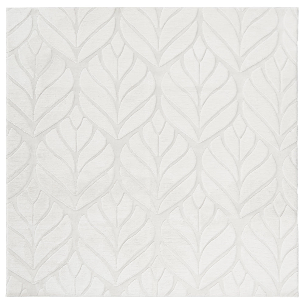 Tappeto in pelliccia sintetica di coniglio bianco sporco in poliestere, 160 x 160 cm, quadrato, morbido e a pelo lungo, motivo a foglie