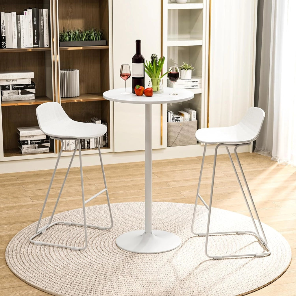 Tavolo da Bar Rotondo, Tavolo da Pub Bistrot con Altezza Regolabile e Base in Metallo, Tavolo da Cocktail in Stile Moderno per Soggiorno, Caffè e Ristorante (Bianco,1)