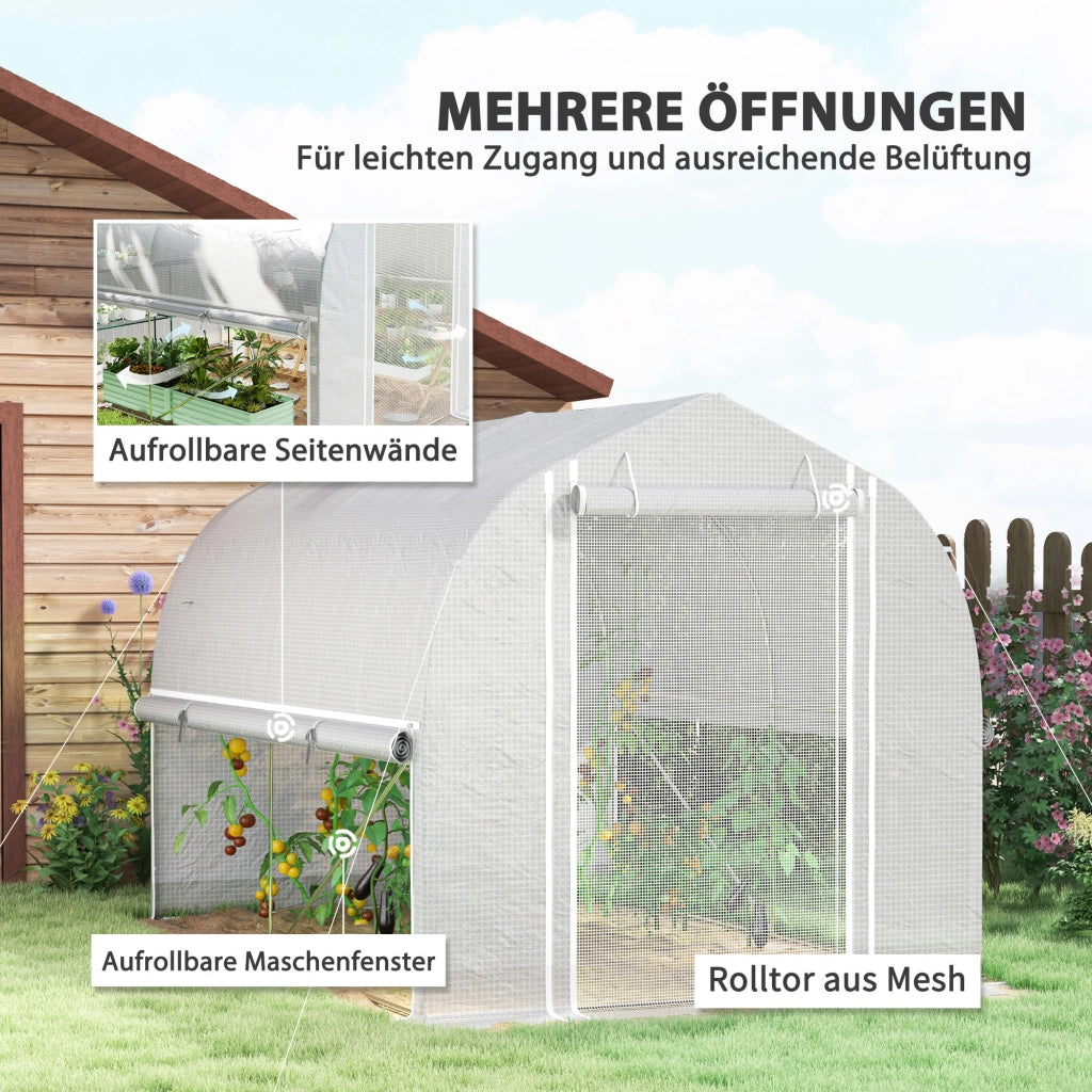 Serra da giardino 3x2x2 m con pareti arrotolabili, copertura in plastica UV e telaio in acciaio ¨C zephmum ¨C bianco