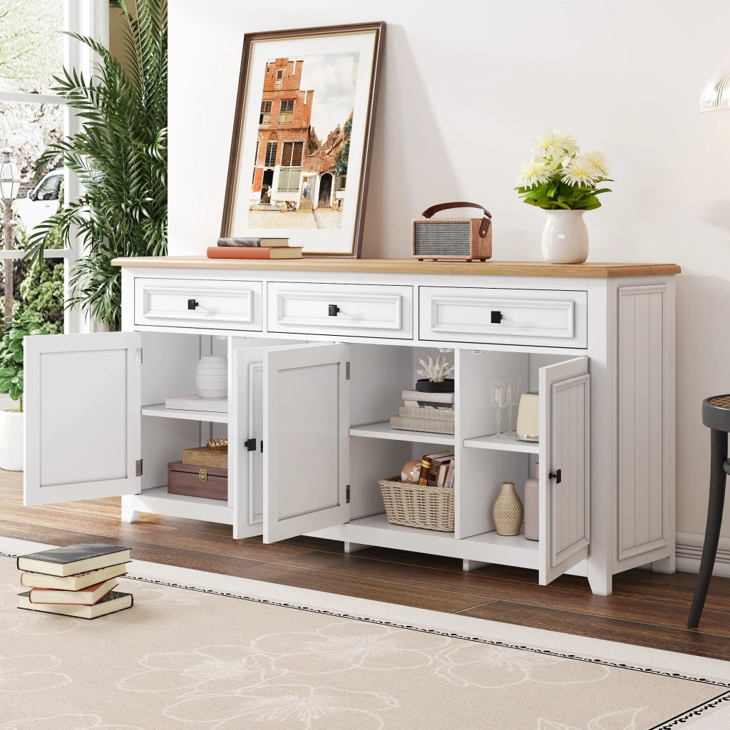 Madia moderna bianca in MDF con 3 cassetti e 4 ante; 160 x 35 x 76 cm