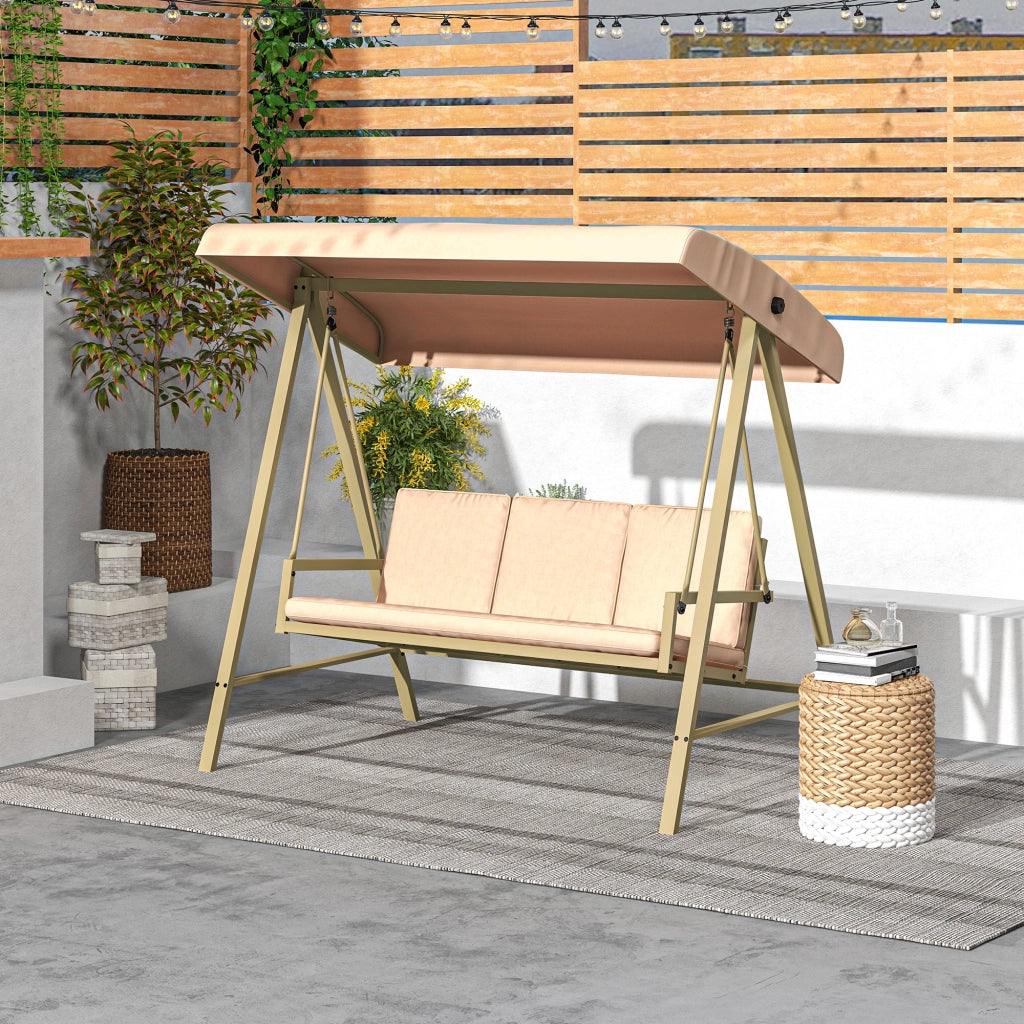 Dondolo 3 Posti con Tettuccio Inclinabile e Cuscini ¨C Zephmum ¨C Acciaio e Textilene, Beige e Marrone, 200x125x175 cm