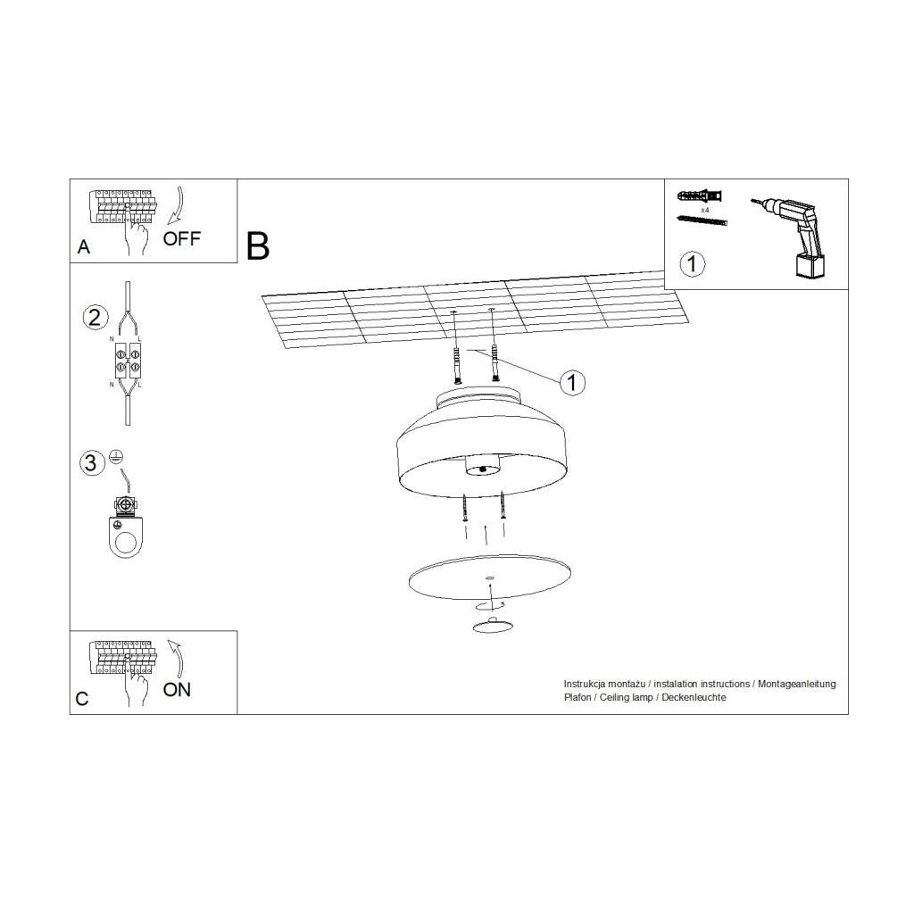 Plafoniera soffitto moderna bianca Ø30cm 4xE27 TEKNAR