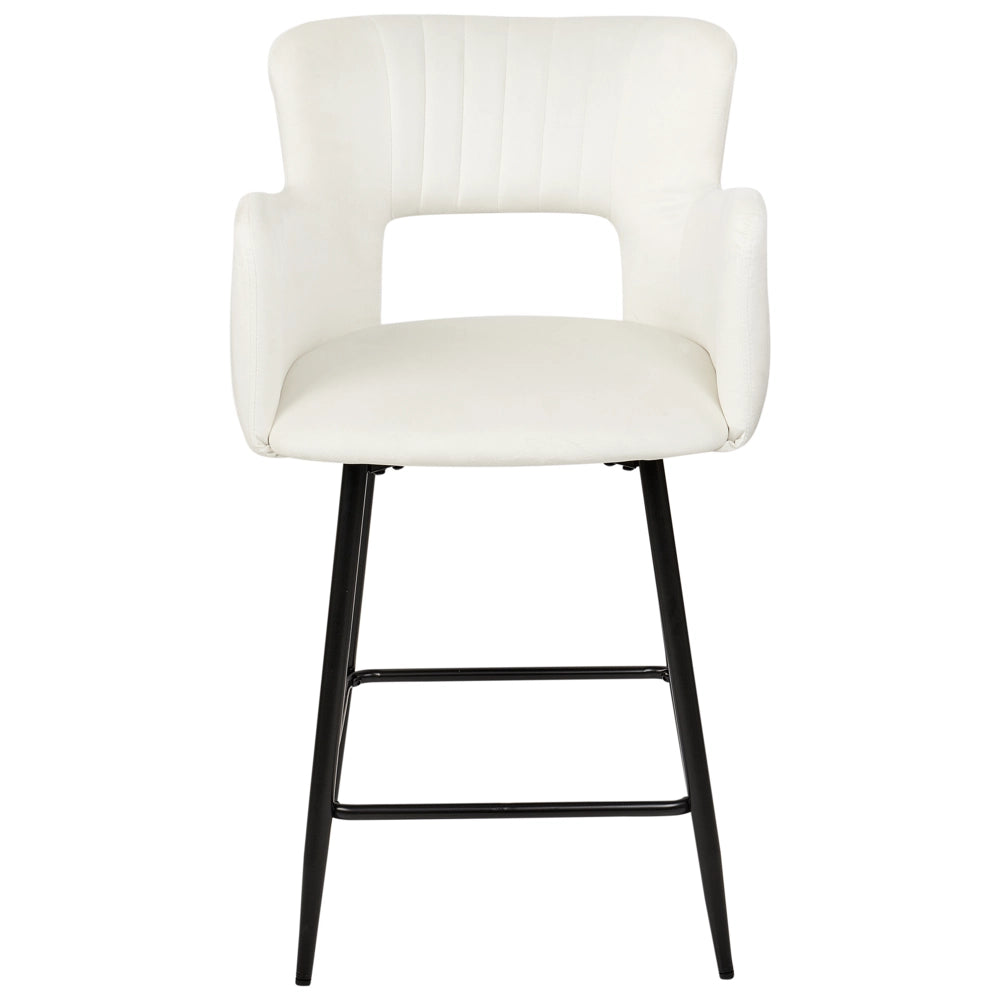 Set di 2 sgabelli da bar velluto bianco braccioli schienale intagliato gambe in metallo moderna industriale