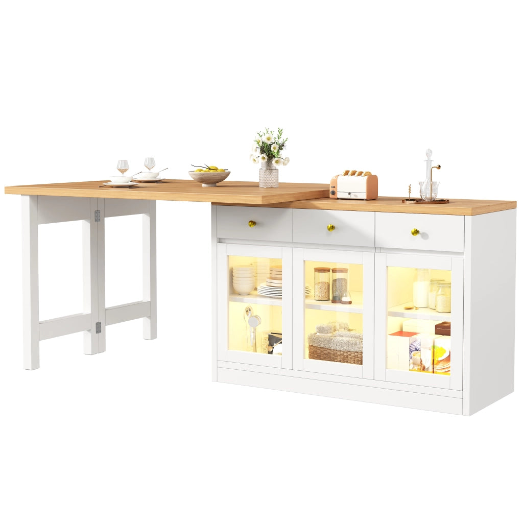 Tavolo da Cucina Allungabile con LED e Cassetti ¨C MINIMAL ¨C Bianco/Nero, 120-200 cm