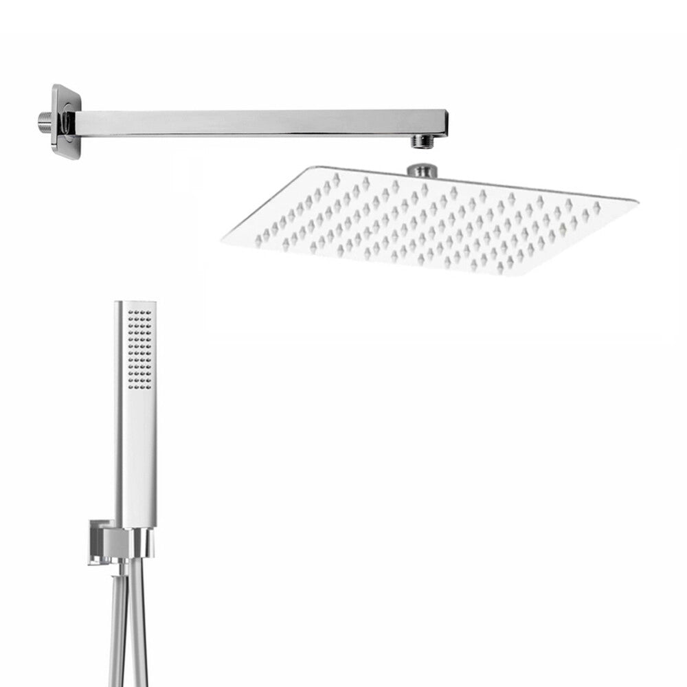 Set doccia in acciaio inox con soffione ultra slim 25x25 cm braccio doccia e kit doccino in ottone cromo lucido