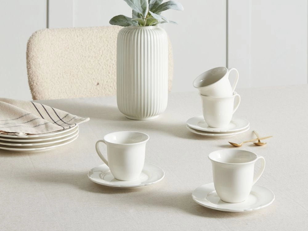 Set di 8 tazze con piattini per tè e caffè in porcellana con finitura lucida bianco Cucina Sala da pranzo