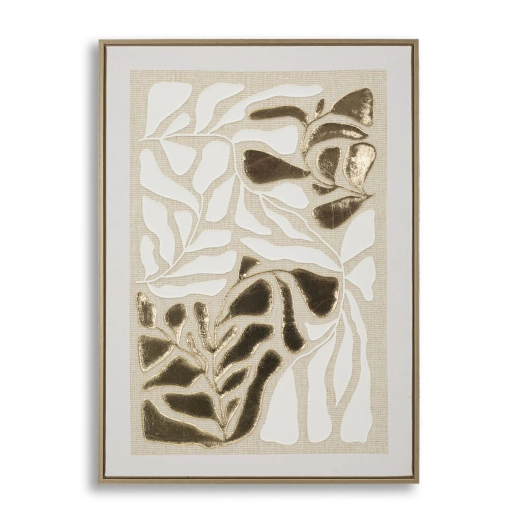 Stampa su tela Goldy B foglie oro variante con cornice, 50x70 cm