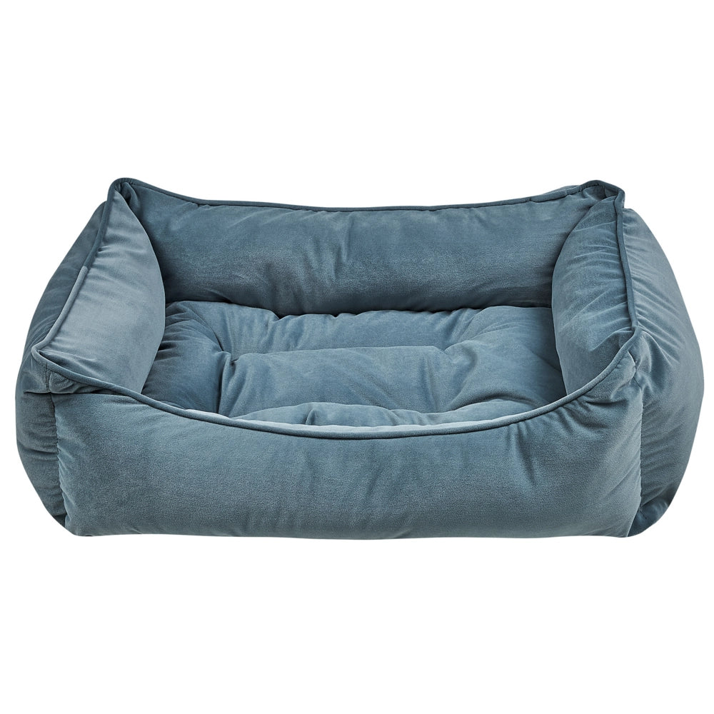 Cuccia lettino in velluto blu per animali domestici di forma rettangolare con lati rialzati per interni