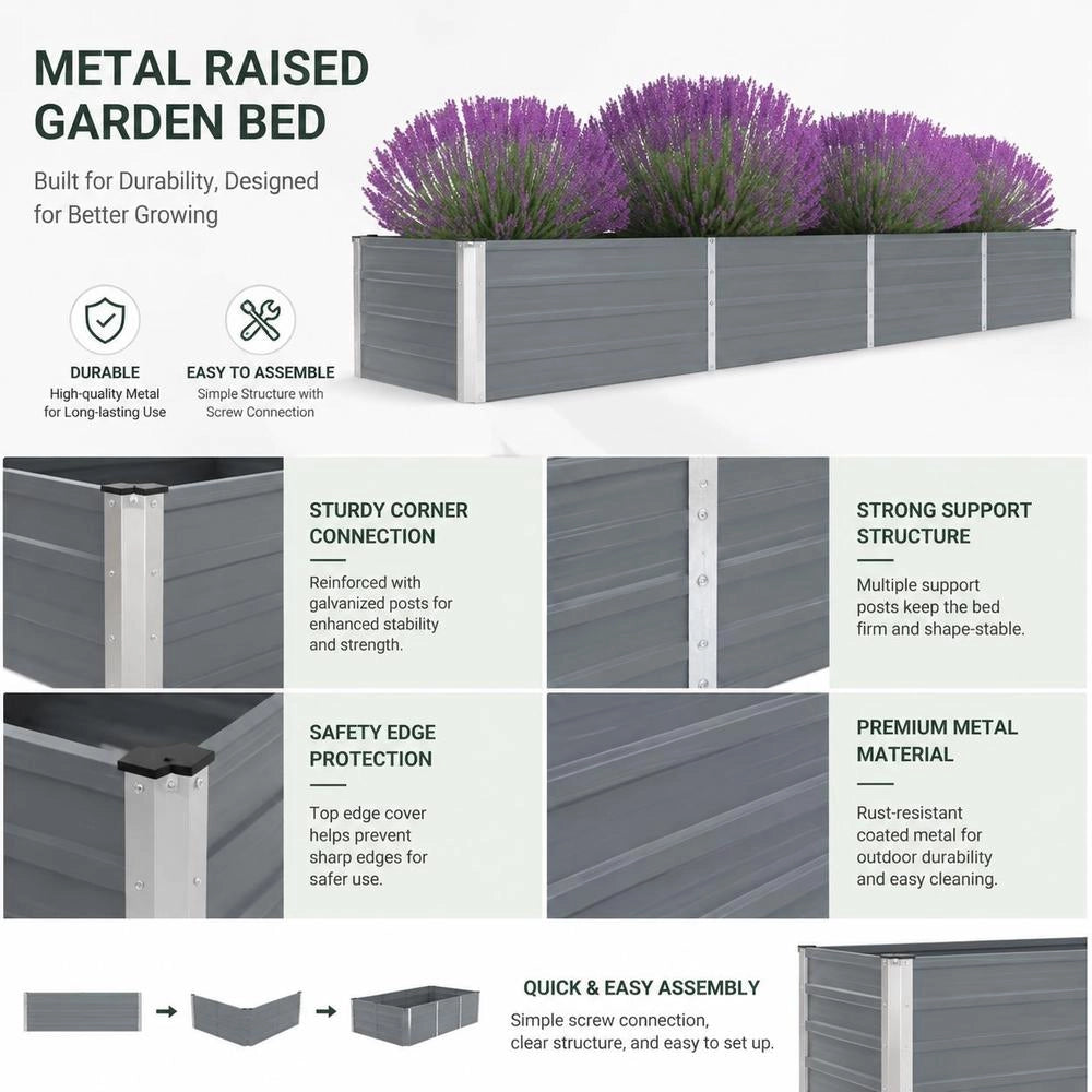 Garden Raised Bed Galvanized Steel 320x40x45 Cm Gray