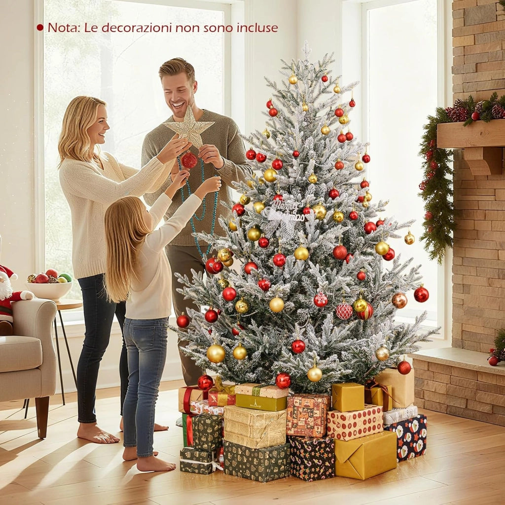 Albero Artificiale Preilluminato 180 cm, Albero di Natale Innevato con 340 Luci LED, 13 Modalità, Timer, Luminosità Regolabile e 762 Rami, Decorazioni per Casa e Ufficio (180 cm)