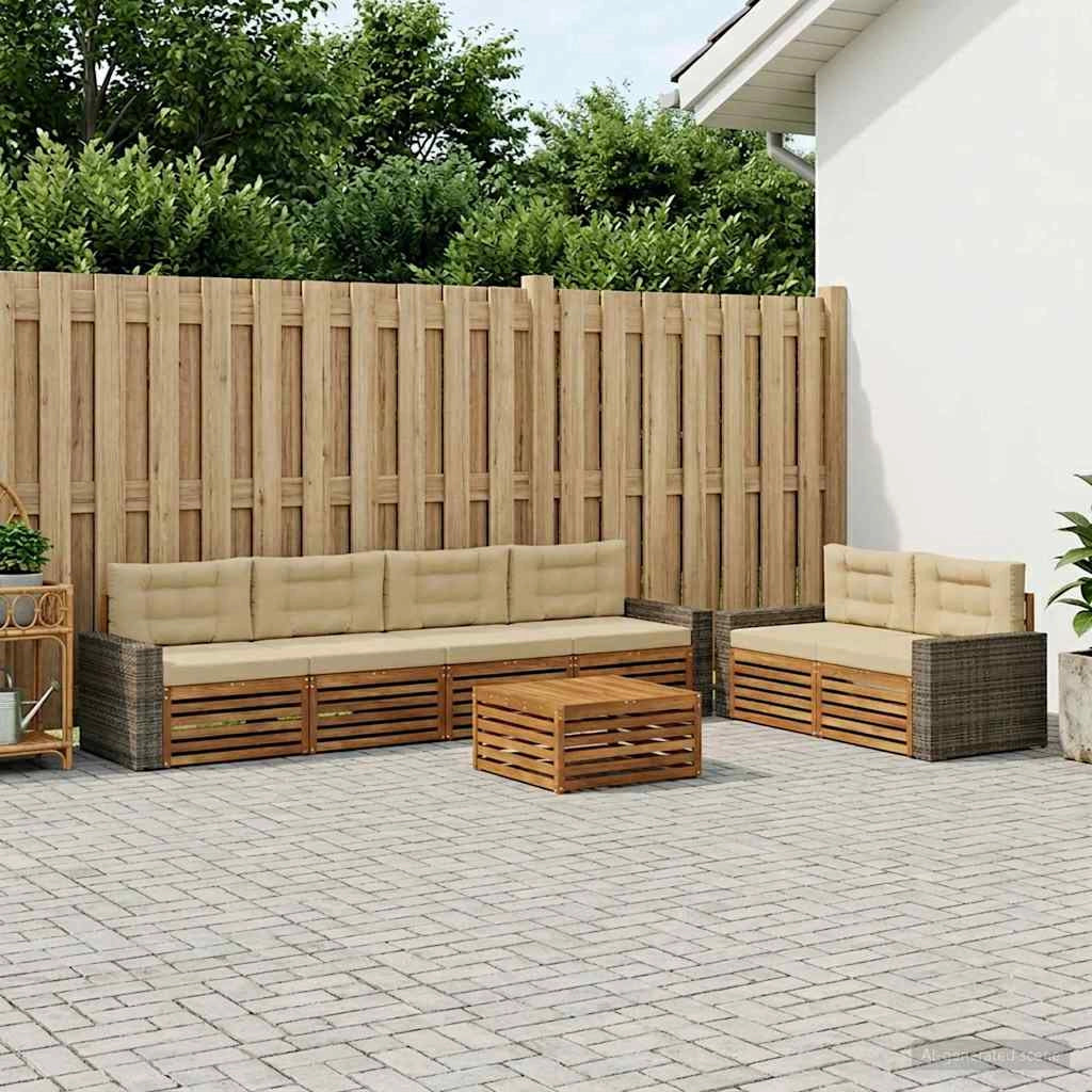 Set di divani da esterno 7 pz Naturale e Beige Poliestere 3383071
