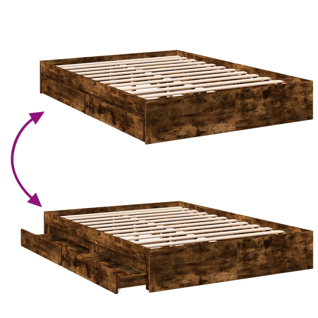 Giroletto con Cassetti-Struttura Letto con contenitore Rovere Fumo 140x200 cm Legno Multistrato 501962