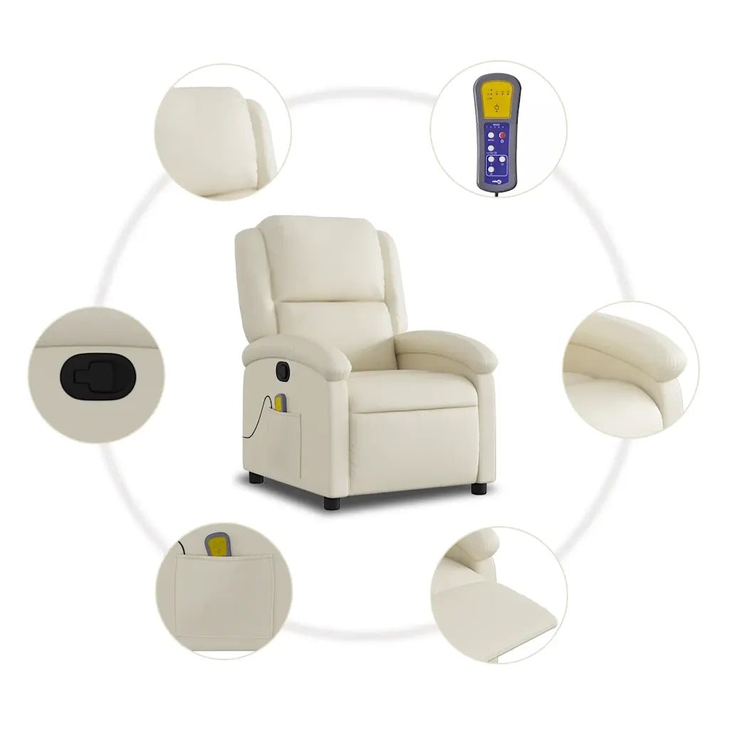 Divano Sedia-Poltrona reclinabile massaggiante in Similpelle Crema 857992