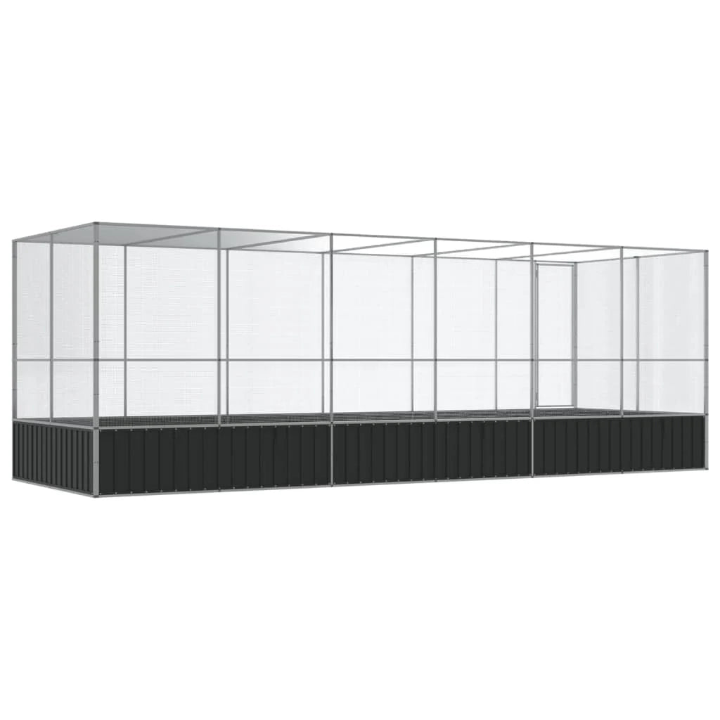Voliera a gabbia con estensione in argento 625 x 207 x 212 cm acciaio argento 02_0045659