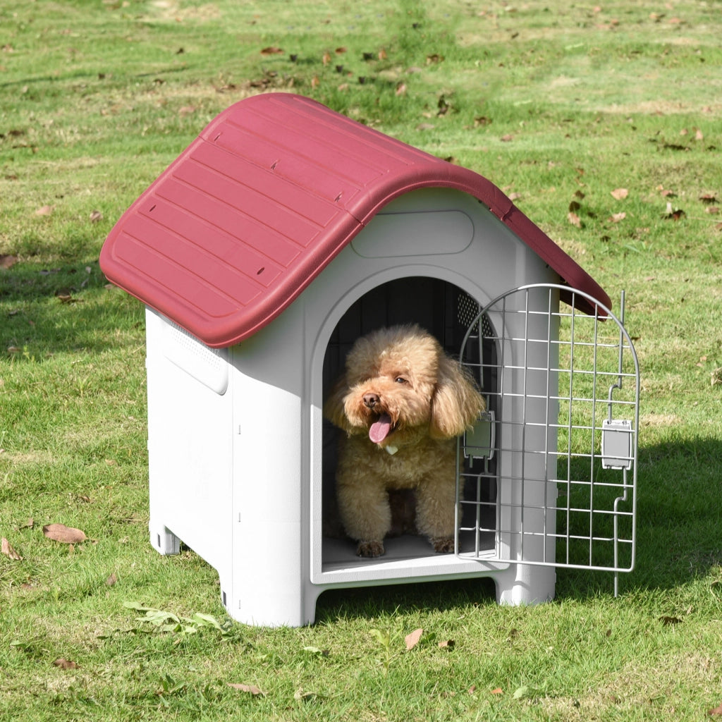 Cuccia per Cane con Base Elevata e Ventana ¨C zephmum ¨C Grigio Rosso 59x75x66 cm