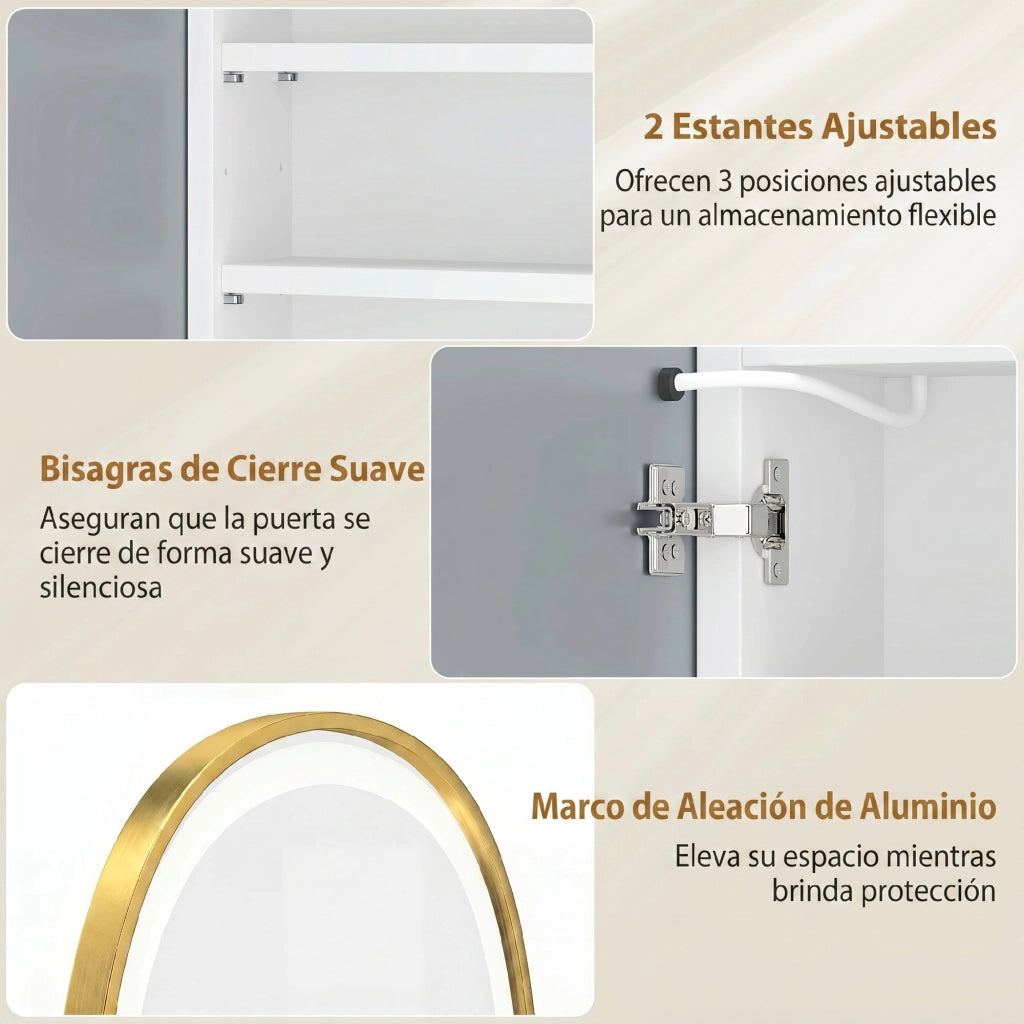 Armadio da bagno con specchio e luci LED ¨C Minimal ¨C bianco, multistrato, 60x30x180 cm