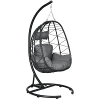 Sedia Sospesa da Giardino, Resistente alle Intemperie, Cuscino Incluso, 102 cm x 102 cm x 195 cm, Grigio Scuro