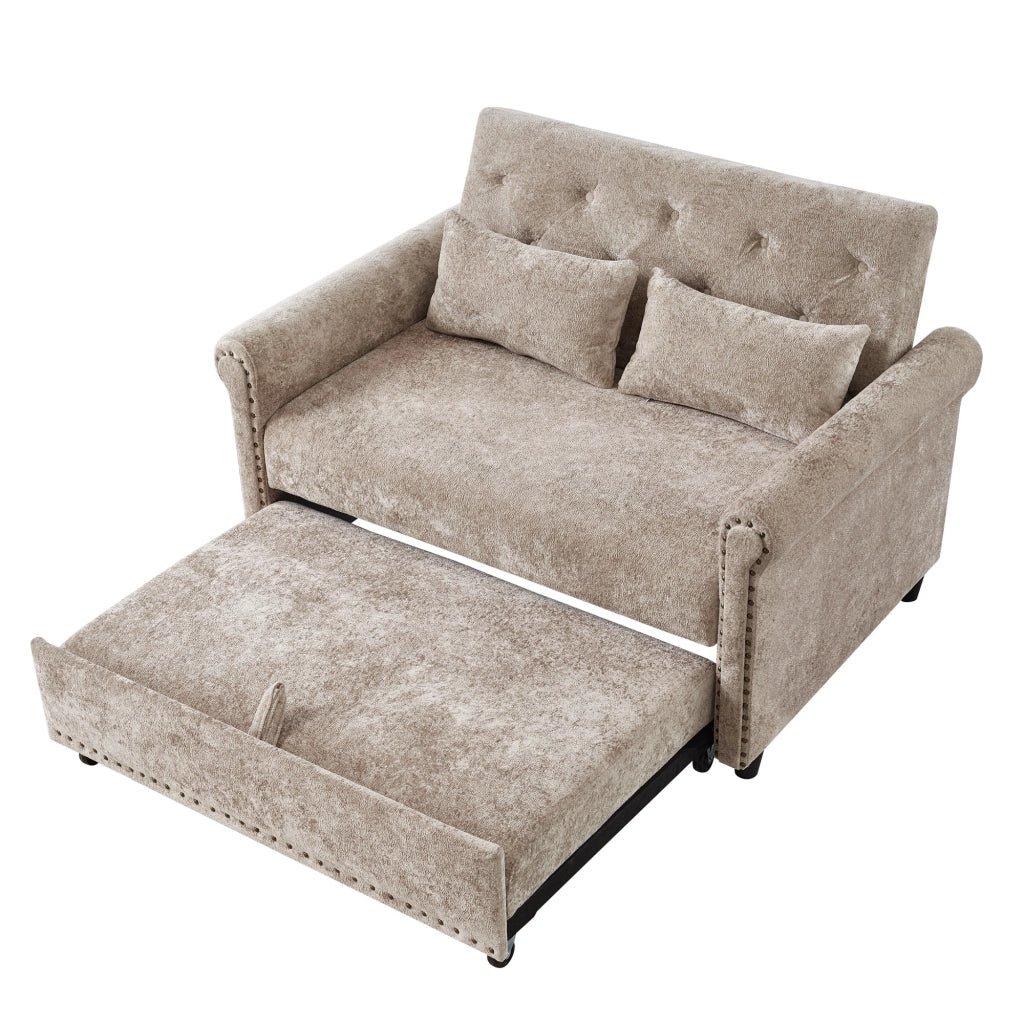 Divano letto 2 posti ¨C Minimal ¨C tessuto chenille beige con 2 cuscini